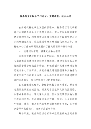 税务局党业融合工作总结：党建领航，税业共进