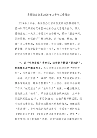 县法院办公室2025年上半年工作总结