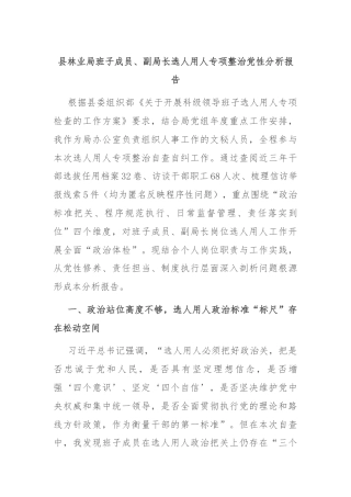 县林业局班子成员、副局长选人用人专项整治党性分析报告