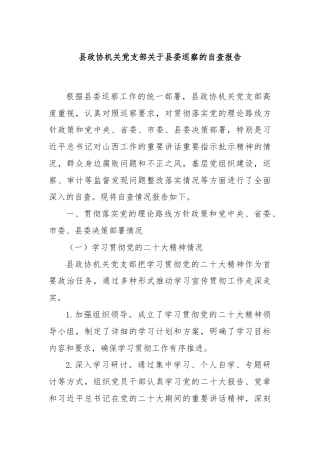 县政协机关党支部关于县委巡察的自查报告