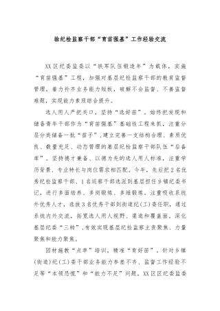 验纪检监察干部“育苗强基”工作经验交流
