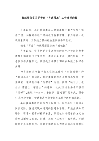 验纪检监察关于干部“育苗强基”工作典型经验