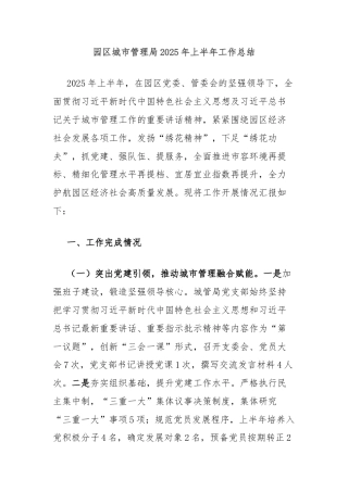 园区城市管理局2025年上半年工作总结