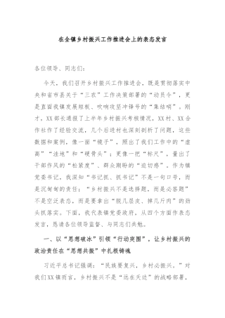 在全镇乡村振兴工作推进会上的表态发言