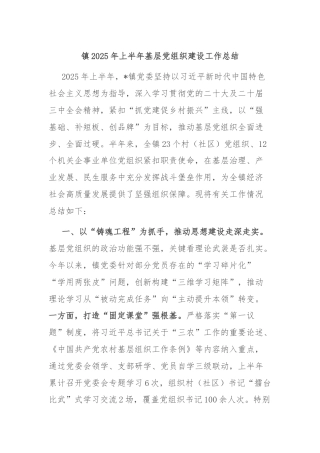 镇2025年上半年基层党组织建设工作总结