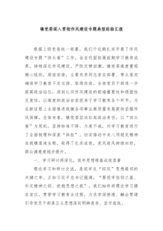 镇党委深入贯彻作风建设专题典型经验汇报