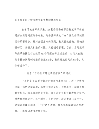 县委常委班子学习教育集中整治情况报告