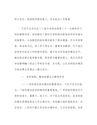 研讨发言：深悟组织路线要义，夯实政法工作根基