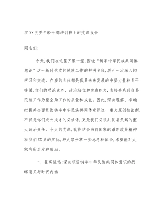 在XX县委年轻干部培训班上的党课报告