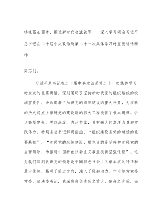 铸魂强基固本，锻造新时代政法铁军——深入学习领会习近平总书记在二十届中央政治局第二十一次集体学习时重要讲话精神