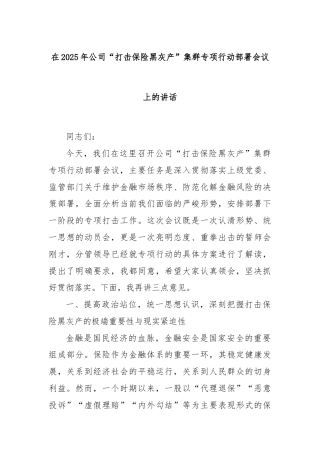 在2025年公司“打击保险黑灰产”集群专项行动部署会议上的讲话