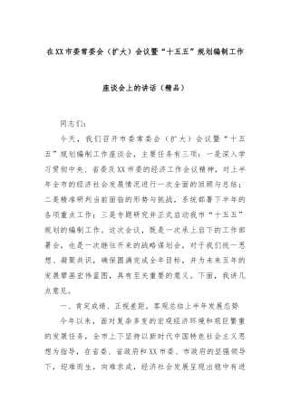 在XX市委常委会（扩大）会议暨“十五五”规划编制工作座谈会上的讲话（精品）