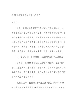 在XX系统审计工作会议上的讲话