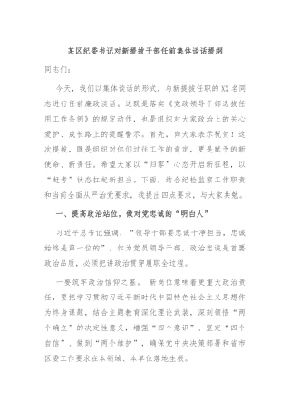 某区纪委书记对新提拔干部任前集体谈话提纲
