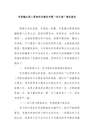 市委编办深入贯彻作风建设专题“回头看”情况报告