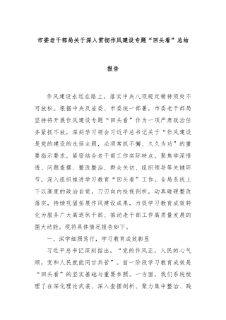 市委老干部局关于深入贯彻作风建设专题“回头看”总结报告