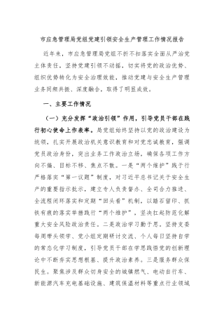 市应急管理局党组党建引领安全生产管理工作情况报告