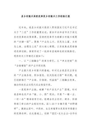 县乡村振兴局抓改革促乡村振兴工作经验汇报