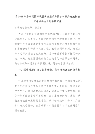 在2025年全市巩固拓展脱贫攻坚成果同乡村振兴有效衔接工作推进会上的经验汇报