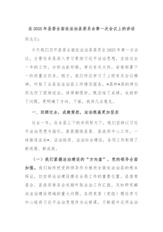 在2025年县委全面依法治县委员会第一次会议上的讲话