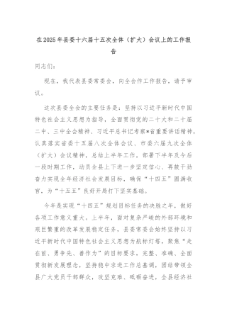 在2025年县委十六届十五次全体（扩大）会议上的工作报告