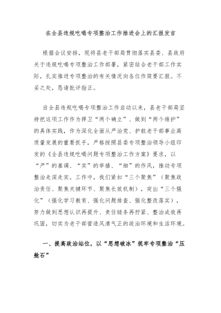 在全县违规吃喝专项整治工作推进会上的汇报发言