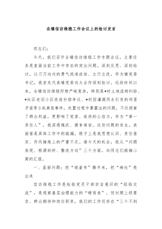 在镇信访维稳工作会议上的检讨发言