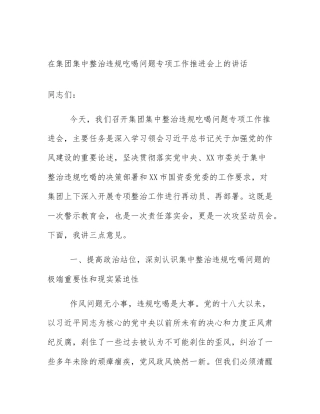 在集团集中整治违规吃喝问题专项工作推进会上的讲话