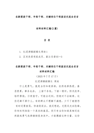 (2篇)在新提拔干部、年轻干部、关键岗位干部座谈交流会发言材料材料汇编