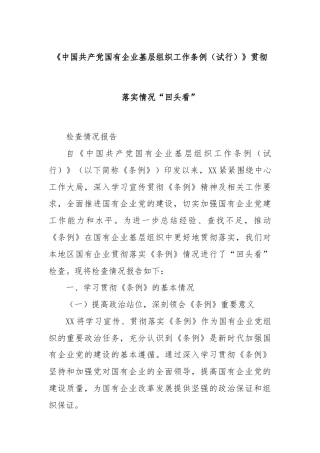 《中国共产党国有企业基层组织工作条例（试行）》贯彻落实情况“回头看”
