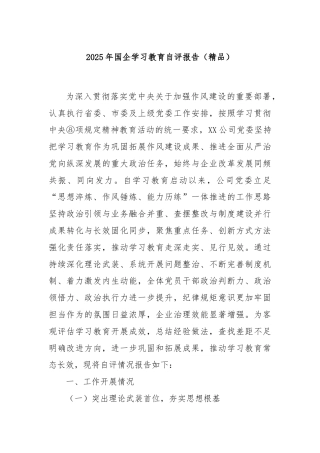 2025年国企学习教育自评报告（精品）