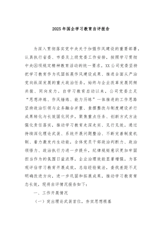 2025年国企学习教育自评报告