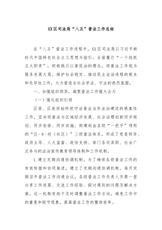 XX区司法局“八五”普法工作总结