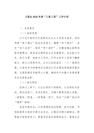 X国企2025年度“三抓三促”工作计划