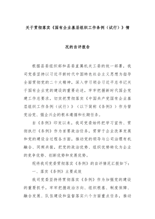 关于贯彻落实《国有企业基层组织工作条例（试行）》情况的自评报告