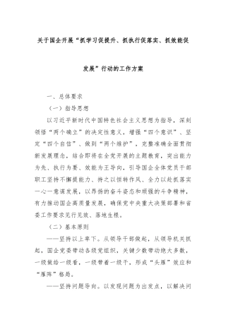 关于国企开展“抓学习促提升、抓执行促落实、抓效能促发展”行动的工作方案