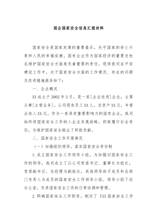 国企国家安全信息汇报材料
