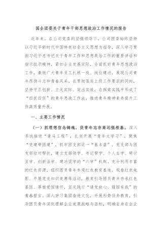 国企团委关于青年干部思想政治工作情况的报告