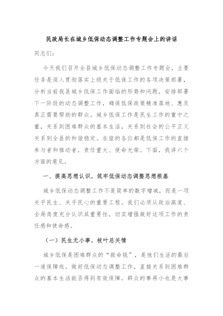 民政局长在城乡低保动态调整工作专题会上的讲话