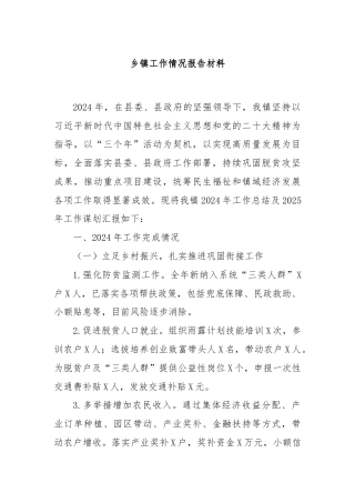 乡镇工作情况报告材料