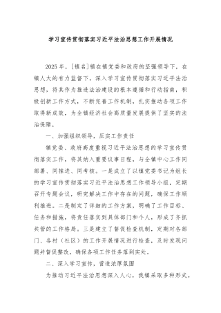 学习宣传贯彻落实习近平法治思想工作开展情况