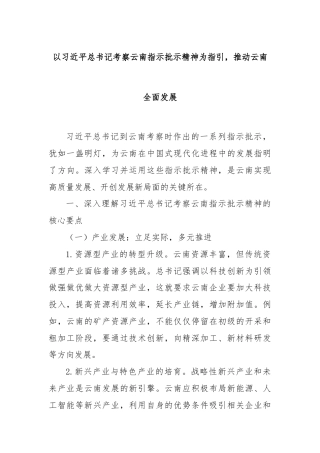 以习近平总书记考察云南指示批示精神为指引，推动云南全面发展