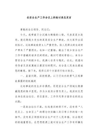 在安全生产工作会议上的检讨表态发言