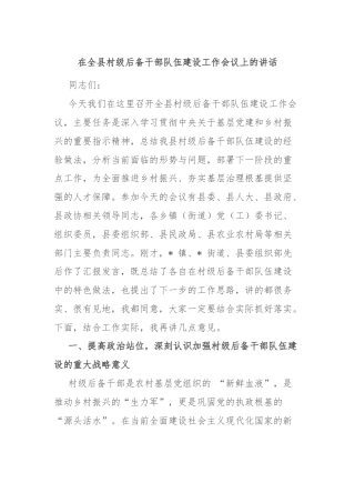 在全县村级后备干部队伍建设工作会议上的讲话