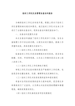 驻村工作队队伍管理自查自纠报告