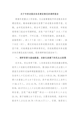关于市养老服务体系建设情况的调研报告