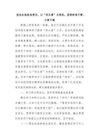 坚决扛起政治责任，以“回头看”为契机，坚持标准不降、力度不减