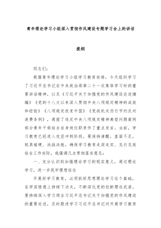 青年理论学习小组深入贯彻作风建设专题学习会上的讲话提纲
