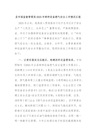 县市场监督管理局2025年特种设备燃气安全工作情况汇报