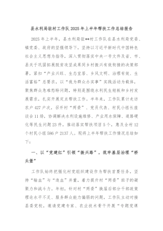 县水利局驻村工作队2025年上半年帮扶工作总结报告